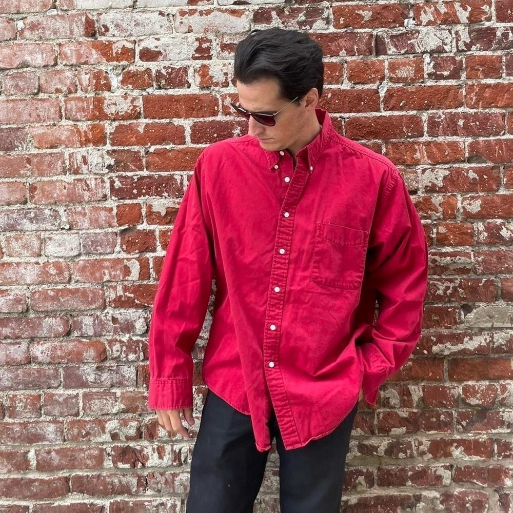 Vintage club room red button front utility shirt sz xl